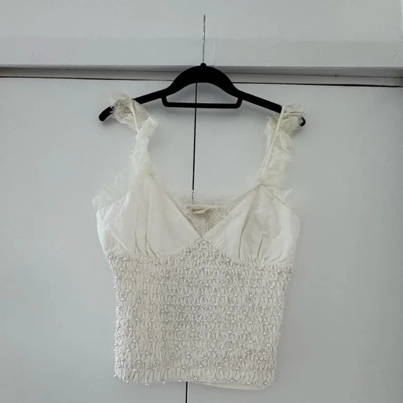 Anthropologie Forever That Girl Pearl Embellished Sleeveless top Small - Picture 3 of 8